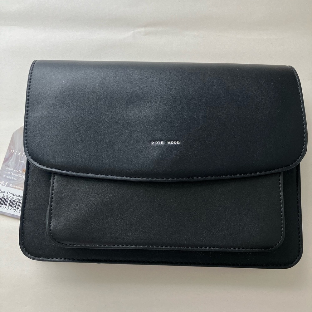 NWT Pixie Mood Crossbody  Bag Zoe Black Vegan Leather‎ Cruelty Free Small 10”x8”